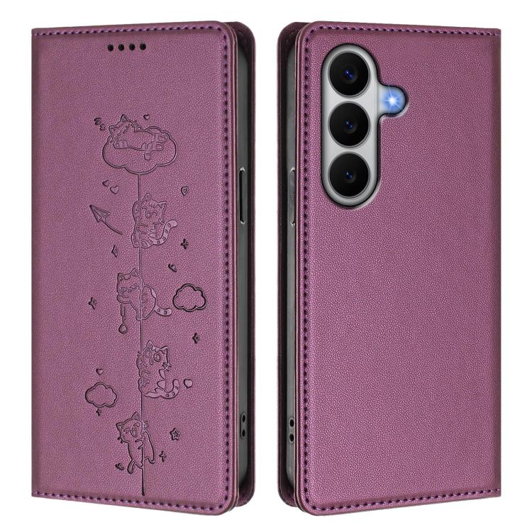 For Galaxy A27 5G Cute Cats Embossed Magnetic RFID Vegan Leather Phone Case