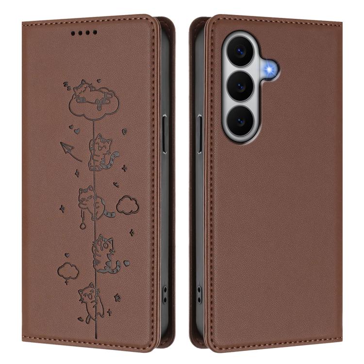 For Galaxy A27 5G Cute Cats Embossed Magnetic RFID Vegan Leather Phone Case