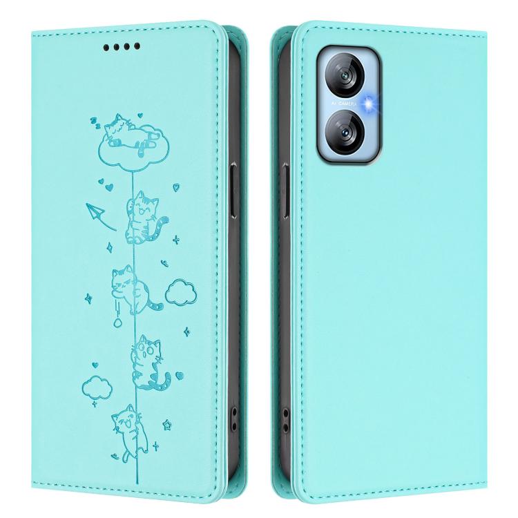 For Blackview A52 / A52 Pro Cute Cats Embossed Magnetic RFID Vegan Leather Phone Case