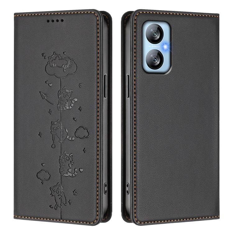 For Blackview A52 / A52 Pro Cute Cats Embossed Magnetic RFID Vegan Leather Phone Case