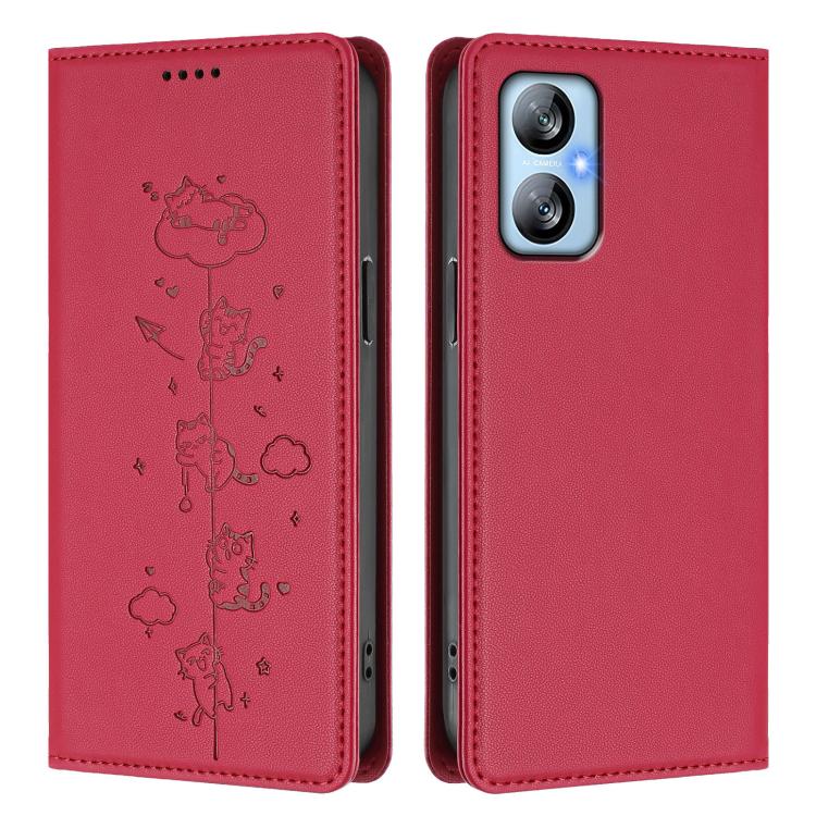 For Blackview A52 / A52 Pro Cute Cats Embossed Magnetic RFID Vegan Leather Phone Case
