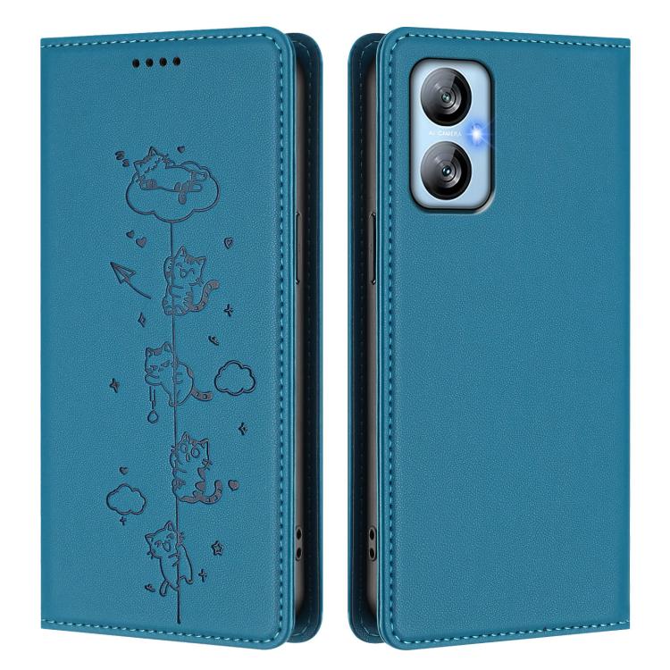 For Blackview A52 / A52 Pro Cute Cats Embossed Magnetic RFID Vegan Leather Phone Case