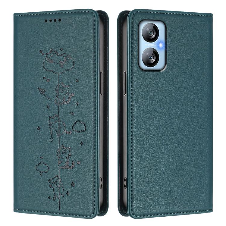 For Blackview A52 / A52 Pro Cute Cats Embossed Magnetic RFID Vegan Leather Phone Case