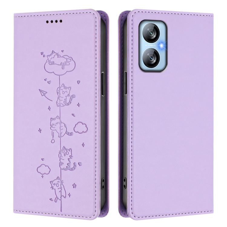 For Blackview A52 / A52 Pro Cute Cats Embossed Magnetic RFID Vegan Leather Phone Case