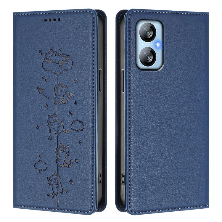 For Blackview A52 / A52 Pro Cute Cats Embossed Magnetic RFID Vegan Leather Phone Case