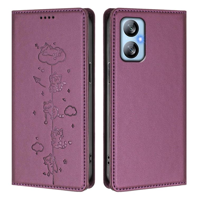 For Blackview A52 / A52 Pro Cute Cats Embossed Magnetic RFID Vegan Leather Phone Case