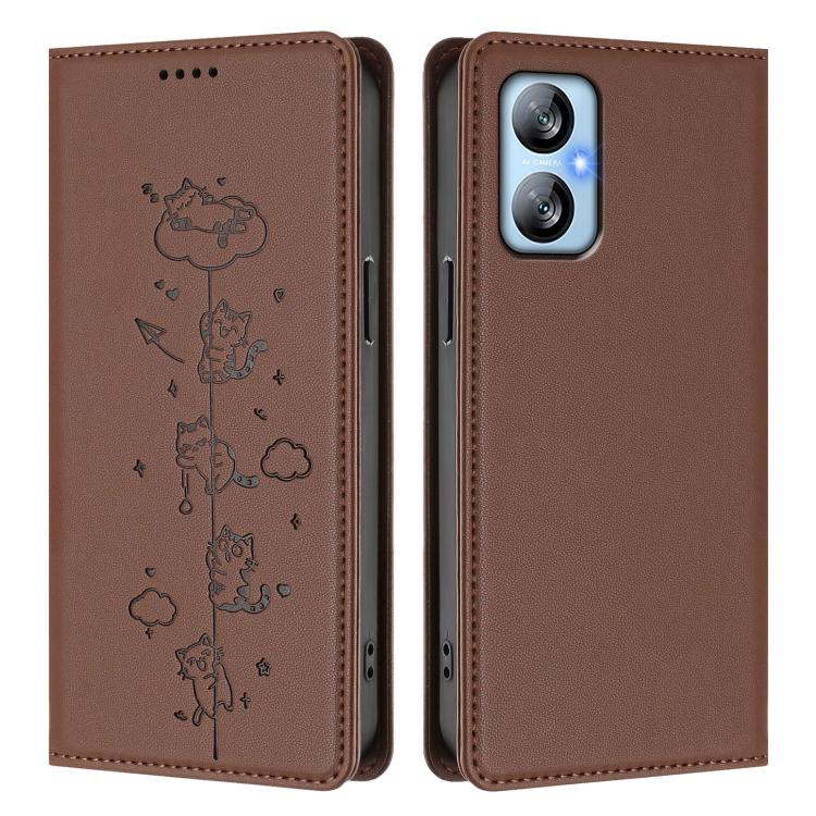 For Blackview A52 / A52 Pro Cute Cats Embossed Magnetic RFID Vegan Leather Phone Case