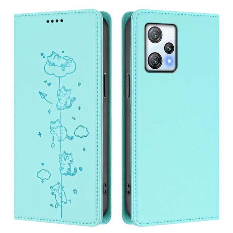 For Blackview A53 Cute Cats Embossed Magnetic RFID Vegan Leather Phone Case