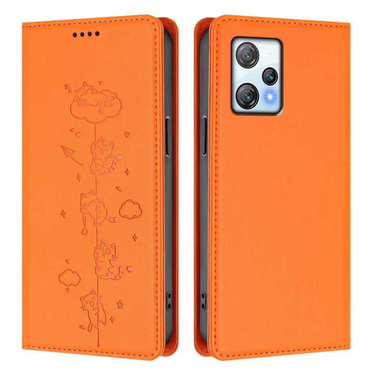 For Blackview A53 Cute Cats Embossed Magnetic RFID Vegan Leather Phone Case