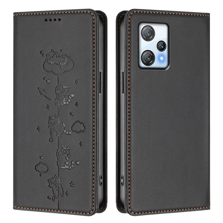 For Blackview A53 Cute Cats Embossed Magnetic RFID Vegan Leather Phone Case