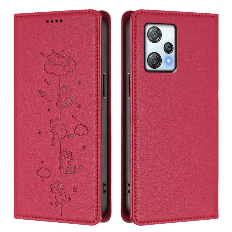 For Blackview A53 Cute Cats Embossed Magnetic RFID Vegan Leather Phone Case