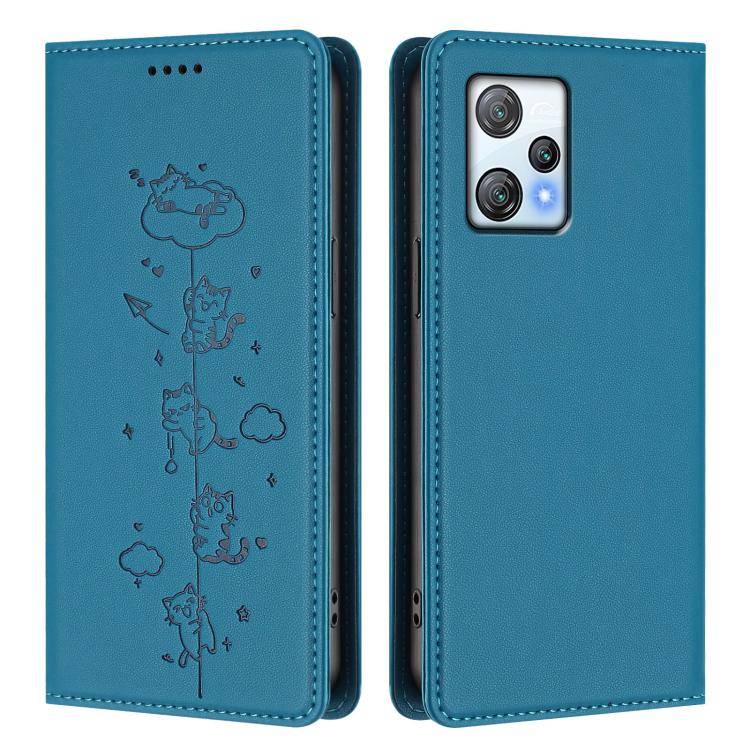 For Blackview A53 Cute Cats Embossed Magnetic RFID Vegan Leather Phone Case
