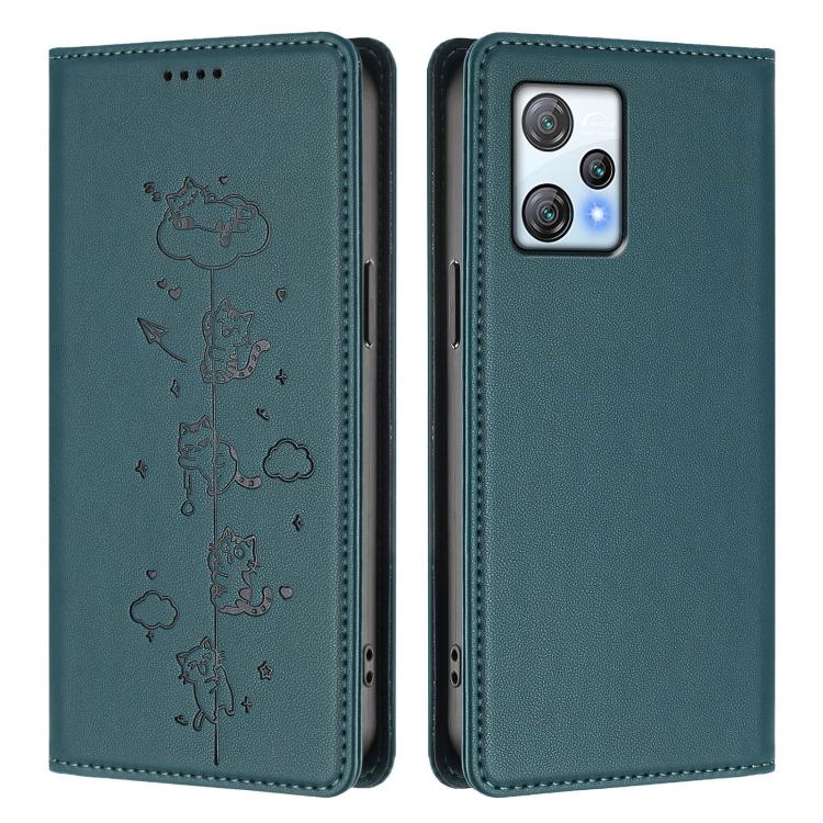 For Blackview A53 Cute Cats Embossed Magnetic RFID Vegan Leather Phone Case