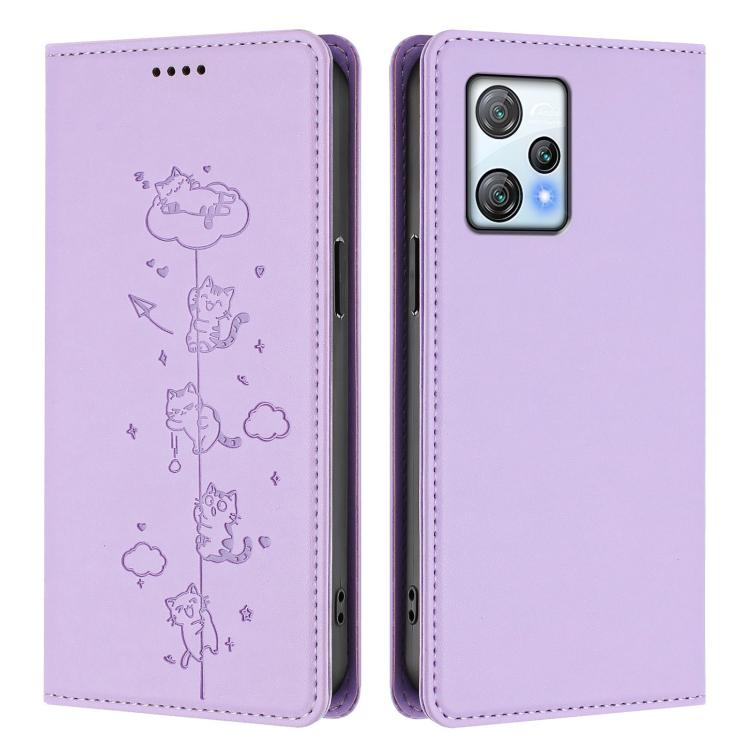 For Blackview A53 Cute Cats Embossed Magnetic RFID Vegan Leather Phone Case