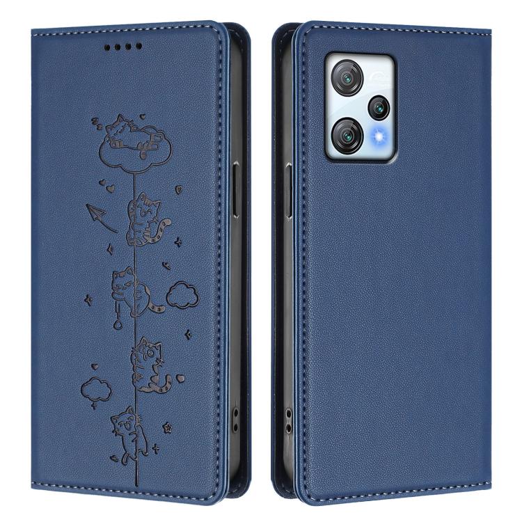 For Blackview A53 Cute Cats Embossed Magnetic RFID Vegan Leather Phone Case