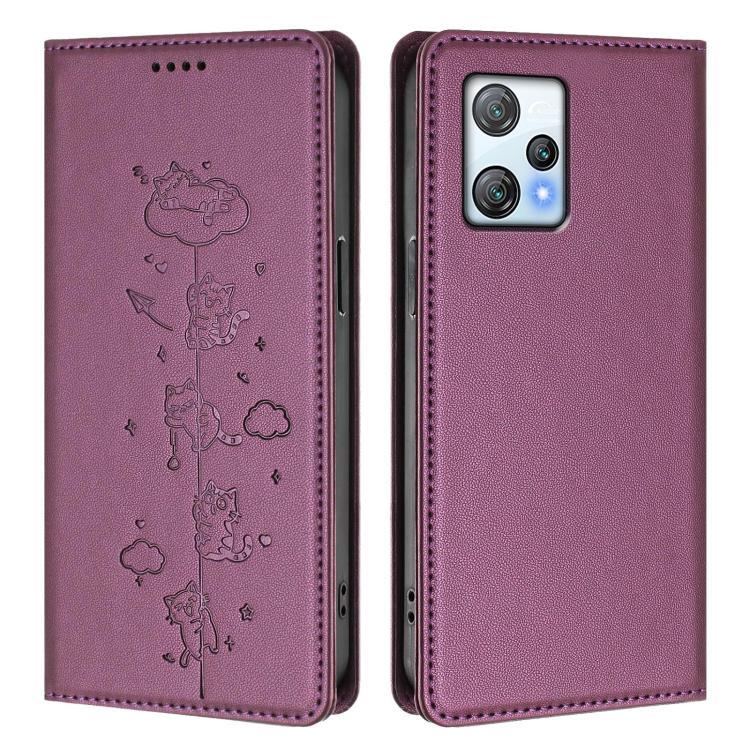 For Blackview A53 Cute Cats Embossed Magnetic RFID Vegan Leather Phone Case