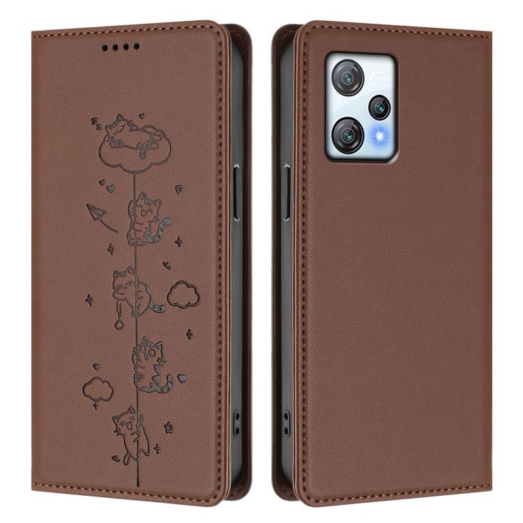 For Blackview A53 Cute Cats Embossed Magnetic RFID Vegan Leather Phone Case