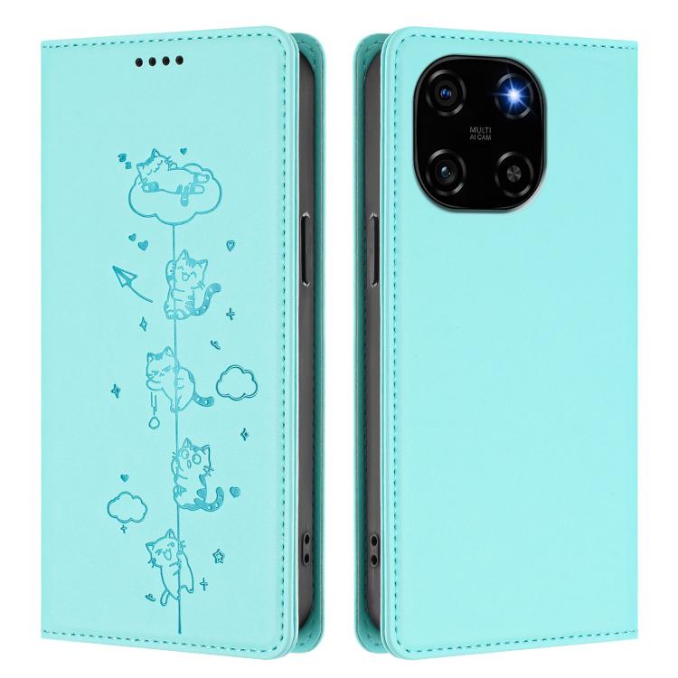For Blackview Color 6 Cute Cats Embossed Magnetic RFID Vegan Leather Phone Case