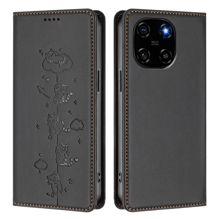 For Blackview Color 6 Cute Cats Embossed Magnetic RFID Vegan Leather Phone Case