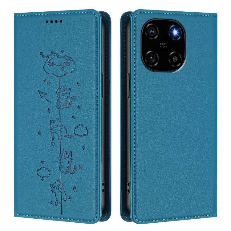 For Blackview Color 6 Cute Cats Embossed Magnetic RFID Vegan Leather Phone Case