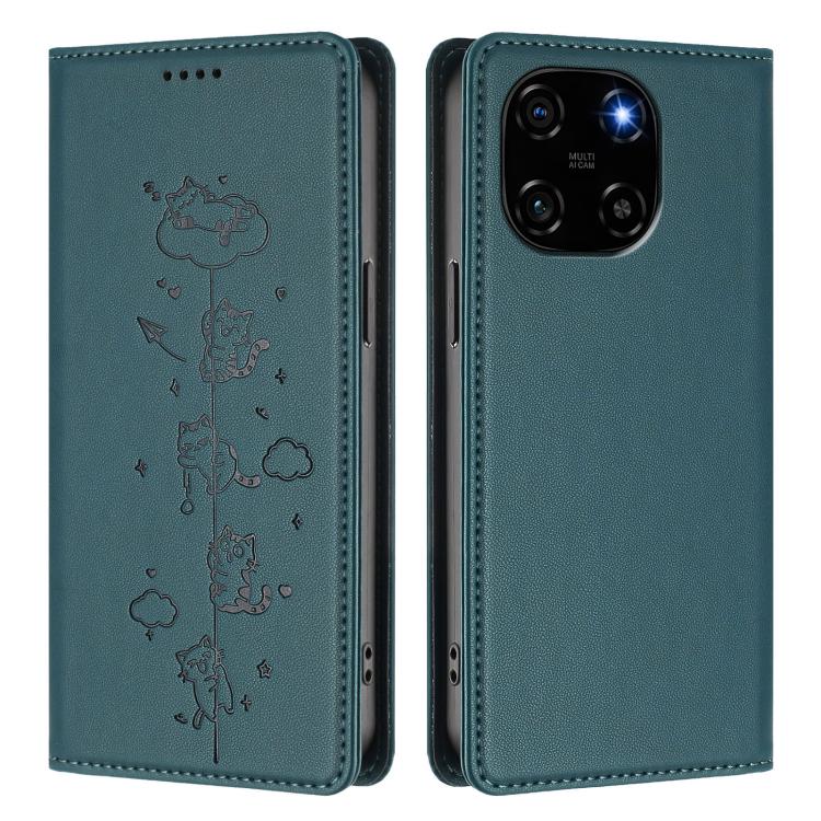For Blackview Color 6 Cute Cats Embossed Magnetic RFID Vegan Leather Phone Case
