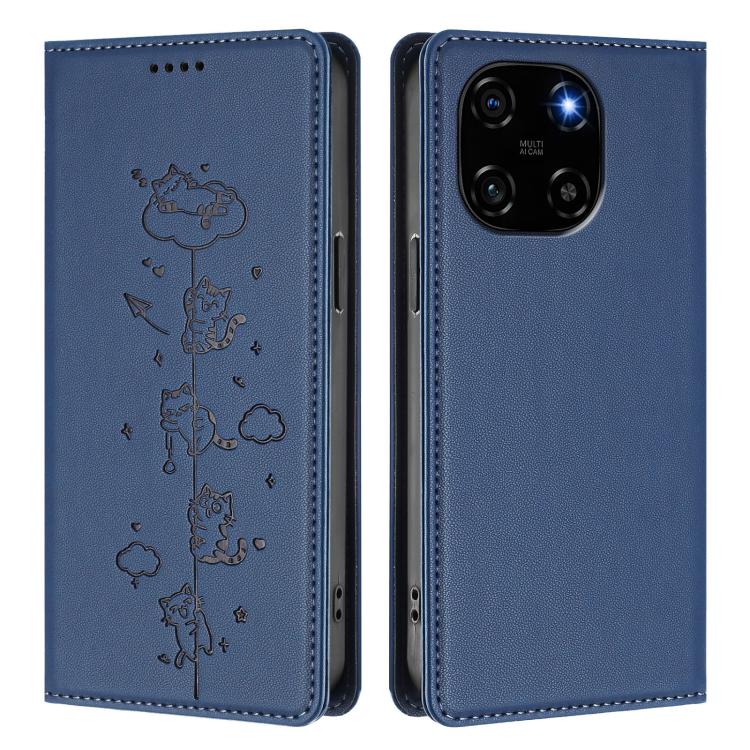 For Blackview Color 6 Cute Cats Embossed Magnetic RFID Vegan Leather Phone Case