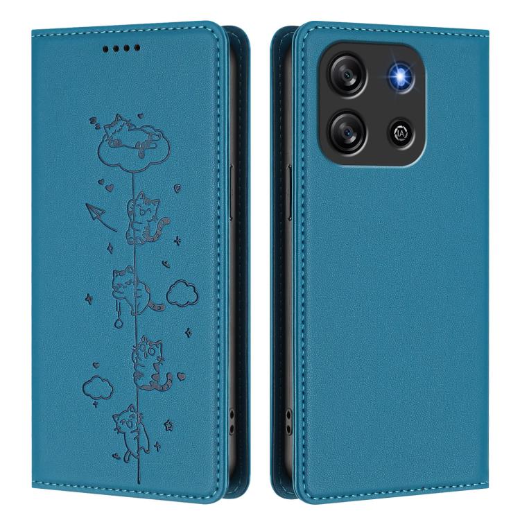 For Blackview Oscal Flat 1C Cute Cats Embossed Magnetic RFID Vegan Leather Phone Case