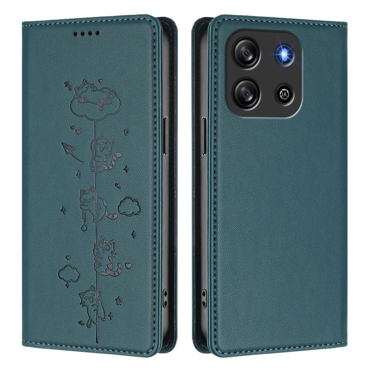 For Blackview Oscal Flat 1C Cute Cats Embossed Magnetic RFID Vegan Leather Phone Case