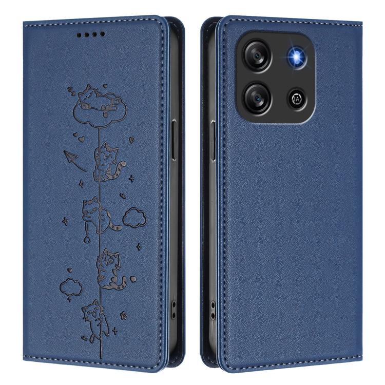 For Blackview Oscal Flat 1C Cute Cats Embossed Magnetic RFID Vegan Leather Phone Case