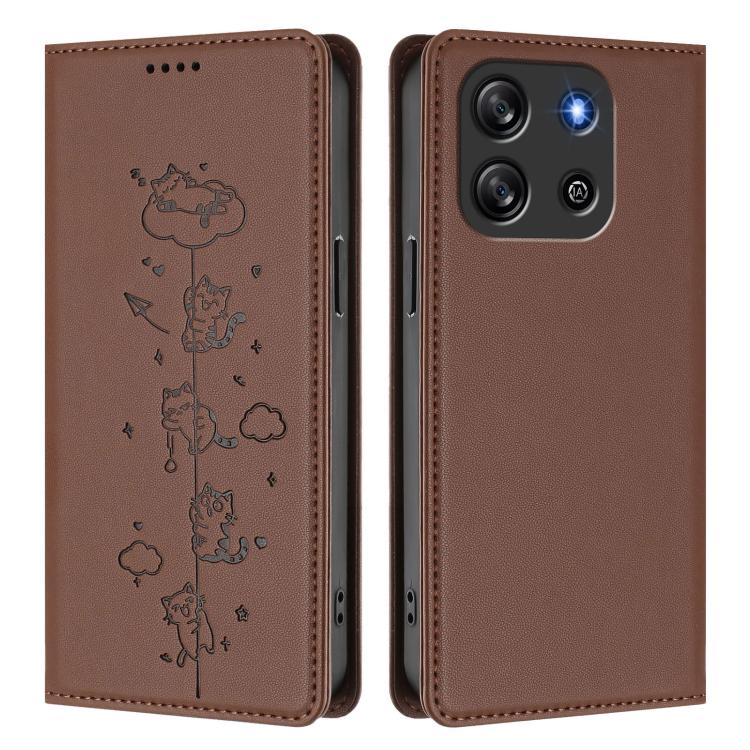 For Blackview Oscal Flat 1C Cute Cats Embossed Magnetic RFID Vegan Leather Phone Case
