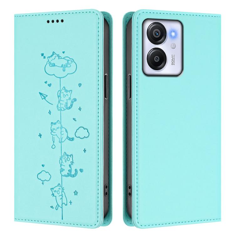 For Blackview Oscal Modern 8 / Color 8 Cute Cats Embossed Magnetic RFID Vegan Leather Phone Case