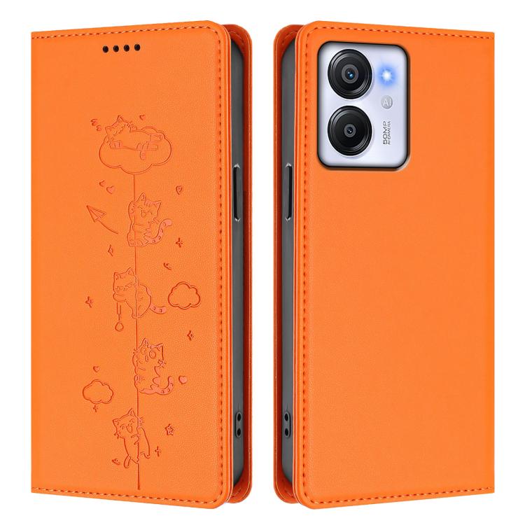 For Blackview Oscal Modern 8 / Color 8 Cute Cats Embossed Magnetic RFID Vegan Leather Phone Case