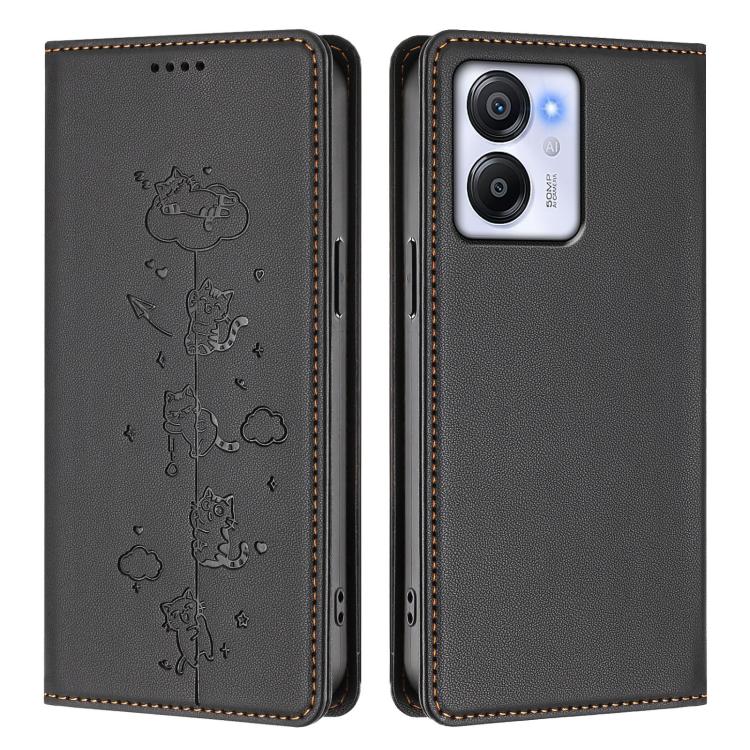 For Blackview Oscal Modern 8 / Color 8 Cute Cats Embossed Magnetic RFID Vegan Leather Phone Case