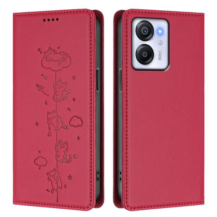 For Blackview Oscal Modern 8 / Color 8 Cute Cats Embossed Magnetic RFID Vegan Leather Phone Case