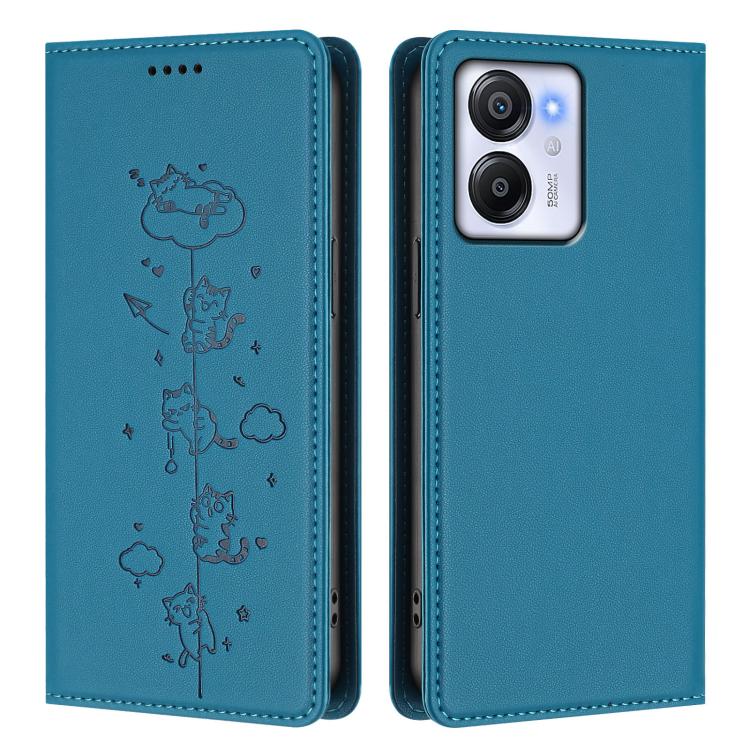 For Blackview Oscal Modern 8 / Color 8 Cute Cats Embossed Magnetic RFID Vegan Leather Phone Case