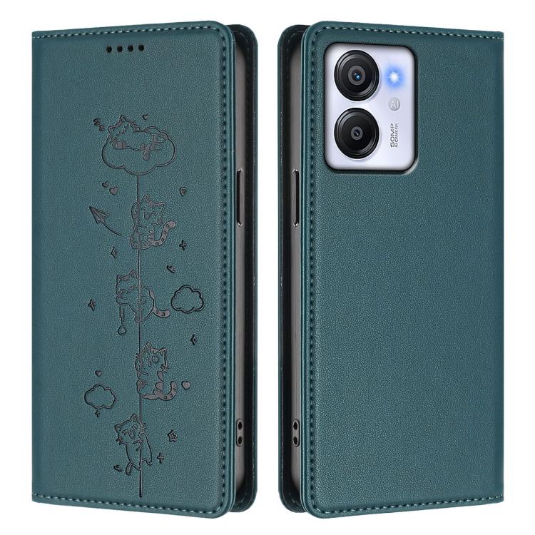 For Blackview Oscal Modern 8 / Color 8 Cute Cats Embossed Magnetic RFID Vegan Leather Phone Case