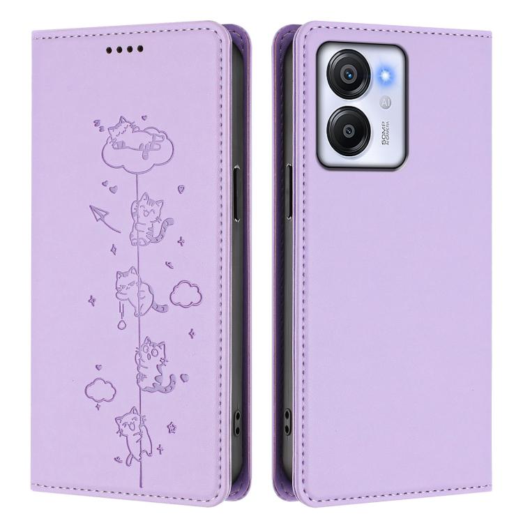 For Blackview Oscal Modern 8 / Color 8 Cute Cats Embossed Magnetic RFID Vegan Leather Phone Case