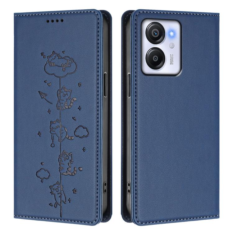 For Blackview Oscal Modern 8 / Color 8 Cute Cats Embossed Magnetic RFID Vegan Leather Phone Case