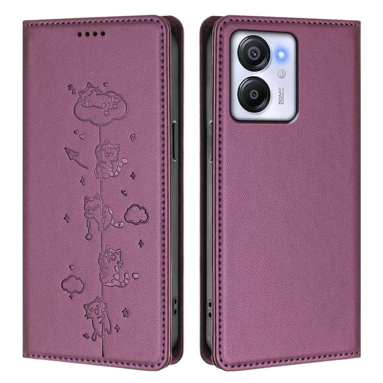 For Blackview Oscal Modern 8 / Color 8 Cute Cats Embossed Magnetic RFID Vegan Leather Phone Case