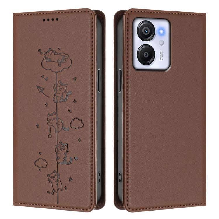 For Blackview Oscal Modern 8 / Color 8 Cute Cats Embossed Magnetic RFID Vegan Leather Phone Case