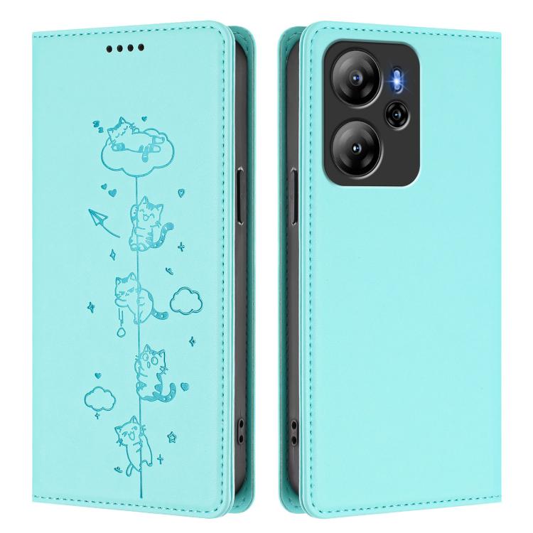 For Blackview Oscal Tiger 13 Cute Cats Embossed Magnetic RFID Vegan Leather Phone Case