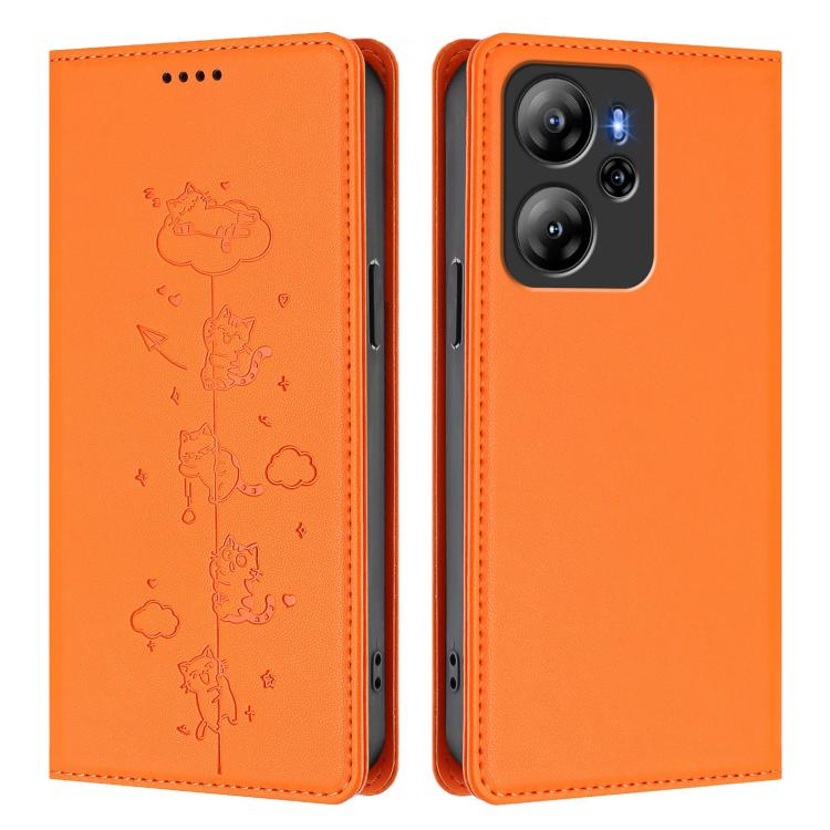 For Blackview Oscal Tiger 13 Cute Cats Embossed Magnetic RFID Vegan Leather Phone Case