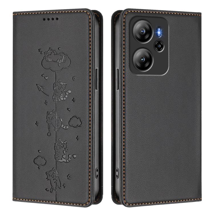 For Blackview Oscal Tiger 13 Cute Cats Embossed Magnetic RFID Vegan Leather Phone Case
