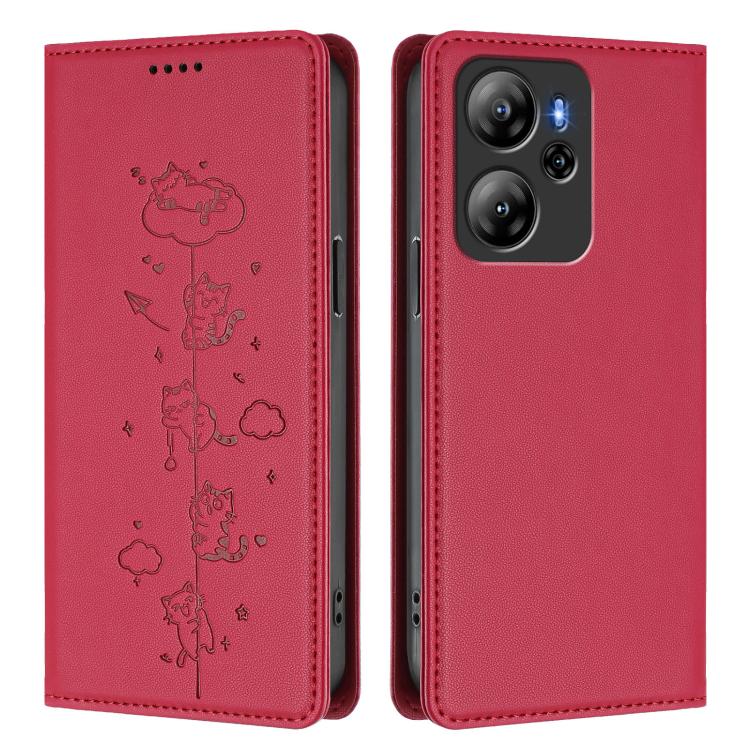 For Blackview Oscal Tiger 13 Cute Cats Embossed Magnetic RFID Vegan Leather Phone Case