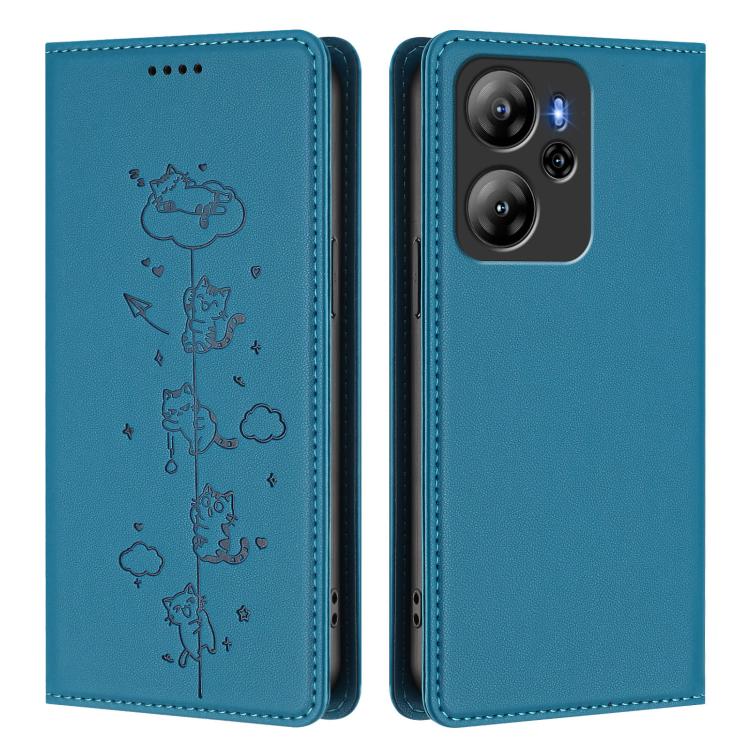 For Blackview Oscal Tiger 13 Cute Cats Embossed Magnetic RFID Vegan Leather Phone Case
