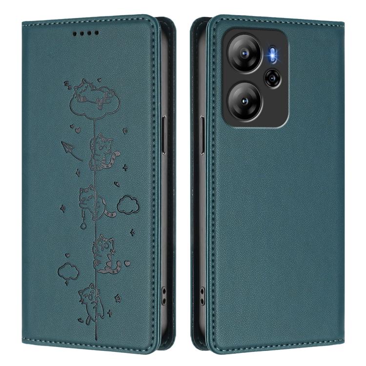 For Blackview Oscal Tiger 13 Cute Cats Embossed Magnetic RFID Vegan Leather Phone Case