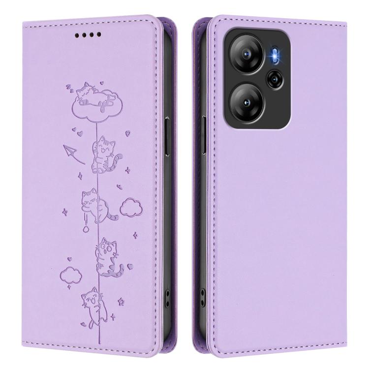 For Blackview Oscal Tiger 13 Cute Cats Embossed Magnetic RFID Vegan Leather Phone Case