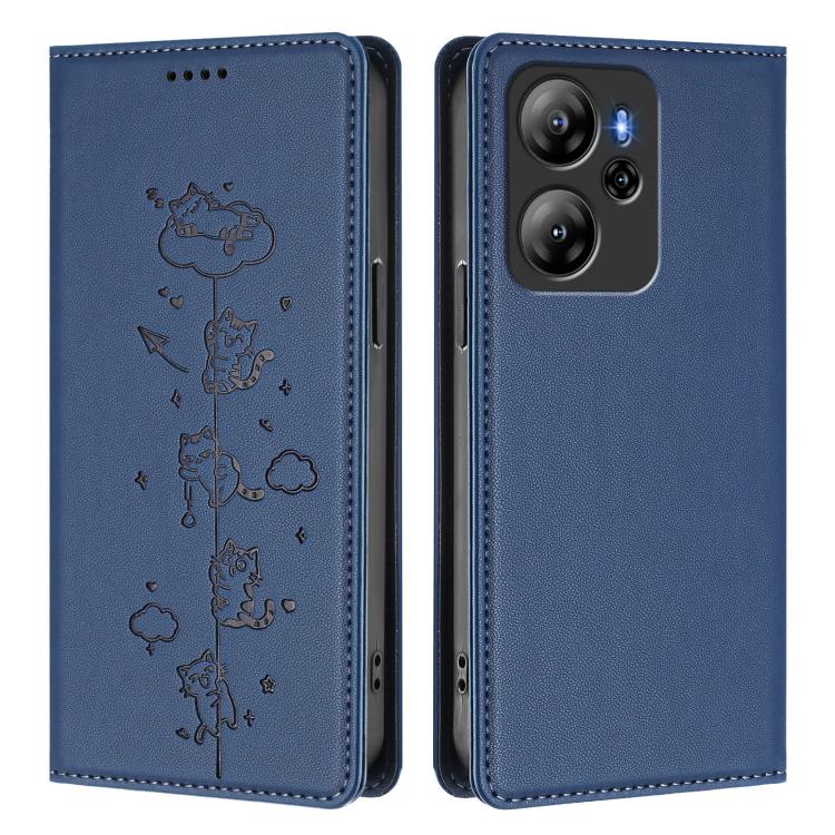 For Blackview Oscal Tiger 13 Cute Cats Embossed Magnetic RFID Vegan Leather Phone Case