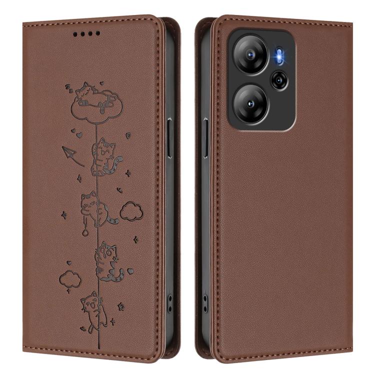 For Blackview Oscal Tiger 13 Cute Cats Embossed Magnetic RFID Vegan Leather Phone Case