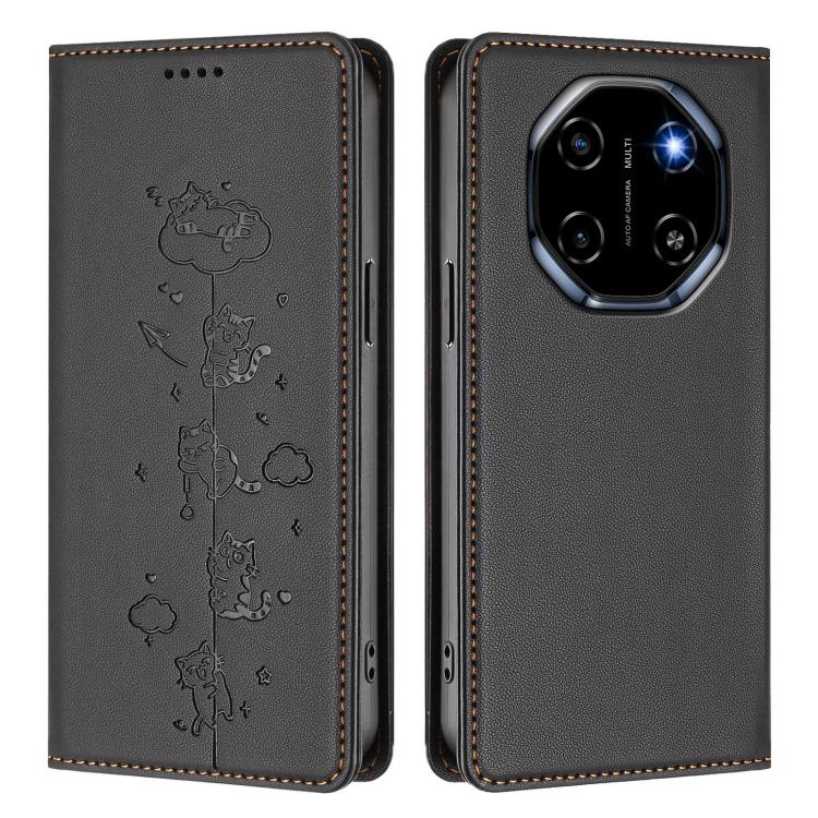For Blackview Shark 6 / Oscal Tiger 8 Cute Cats Embossed Magnetic RFID Vegan Leather Phone Case